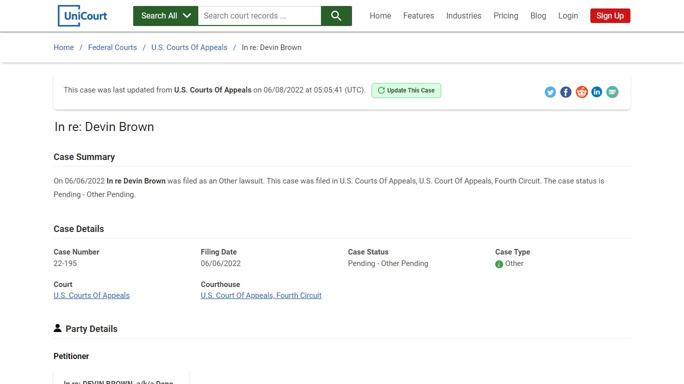 In re: Devin Brown | 22-195 | Court Records - UniCourt